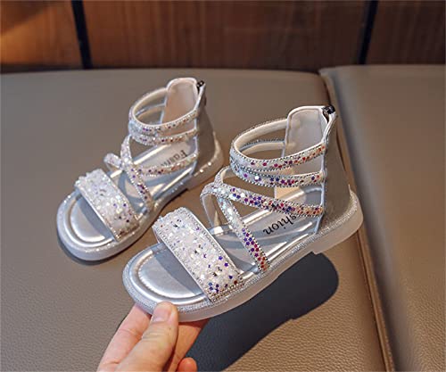 Child and Toddler Baby Girls Sandals Sequins High Top Sandals Lightweight Flat Shoes Summer (Silver, 3 Big Kids)3