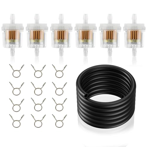 AloneGoer 6pcs Universal 1/4' Fuel Filter 4 Feet-Long Fuel Line Hose With Clamps for Motorcycle Small Engine Lawn Mower Tractor ATV Dirtbike Moped Inline Fuel Filter Gas Filter 1/4 Inch