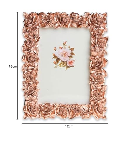 Image of Art Street Elegant Golden Rose Design Resin Vintage Table Photo Frame, 5x7 Inch Photo, Decorative Frames Perfect for Home Decor, Unique Gift Idea, Birthday, Wedding, Return Gift - Royal Pink Gold