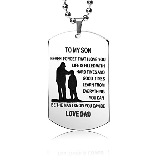 EnjoIt Dog Tag Necklace to Son Military Mens Jewelry Dad Mom to Son Gift Personalized Dogtags Pendant (Dad to Son 02)