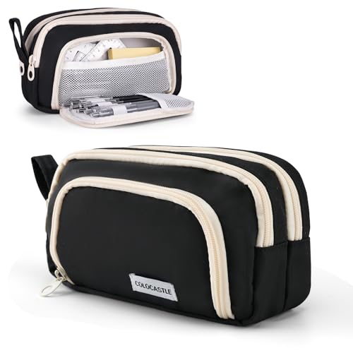 COLOCASTLE Federmäppchen Mäppchen mit 3 Fächer Federtasche große Kapazität Federmappe Mädchen Junge Teenager Erwachsene Schlamppermäppchen Pencil Case mit Tragegriff für Schule Büro