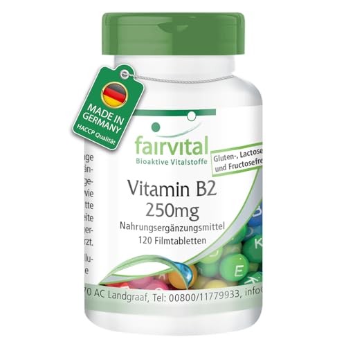 Fairvital | Vitamine B2 250mg - 120 comprimés - Riboflavine - qualité contrôlée et hautement dosée - 100% végétalien - Fabriqué en Allemagne