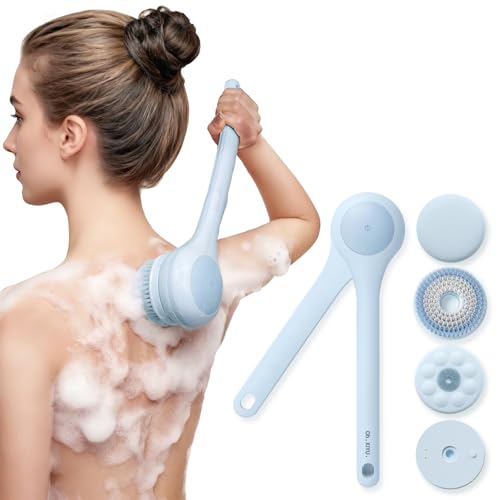 Oh,XIYU. Electric Body Brush Back Scrubber for Shower, Waterproof Long Dual Handle Power Body Scrubber with 3 Heads, Rechargeable Bath Brush & 2 Speeds, for Cleansing, Exfoliating and Massaging Skin