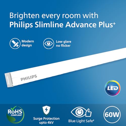 Image of Philips Slimline Advance Plus 60W LED Batten | High Brightness & Energy Efficient | Sleek Indoor LED Tube Light for Home, Office & Commercial Use | Cool Day Light, Pack of 2