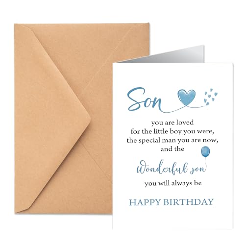 UNMOT Birthday Card for Son Blue Hearts Verse 12 x 17 cm Envelope