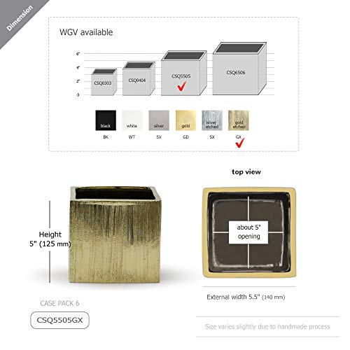 Wgvi AZ_CSQ5505GX Wgv Ceramic Cube Vase Width 5.5 Inch Height 5 Inch (Fits 5 Inch Pot) Elegant Modern Block Square Floral Planter Terrarium Container Table Dresser thumb #1