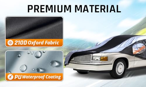Image of Deville Car Cover Waterproof All Weather with Silver Strip Design, Custom Fit for Deville 1994-2006, Deville Accessory with Door Zipper & Windproof Straps