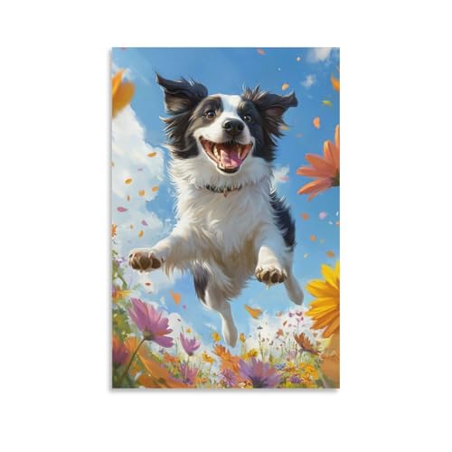 Tableau Border Collie décoration salon : impression toile moderne 50x75 cm