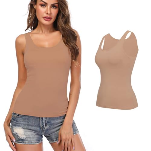 Image of Camisoles for Women with Built in Bra,Basic Yoga Top Layering Tank Top Padded Bra Undershirt(S-3XL)