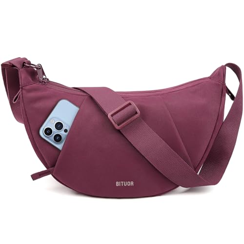 BITUOR Crossbody Bag for Women Nylon Crescent Shoulder Bag Purse Hobo Bag Waterproof & Anti-theft with Adjustable Strap Sling Bag for Daily Use