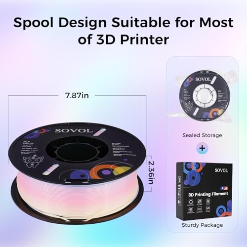 Image of Sovol 3D Printer Silk Shiny Multicolored Gradient Fast Change Rainbow PLA 1kg (2.2 lbs) Spool 3D Printing Materials, Dimensional Accuracy + /- 0.03 mm, 1.75 mm