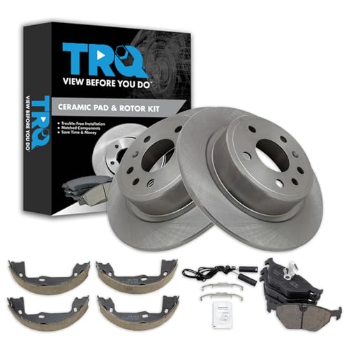 Image of TRQ Rear Brake Pad and Rotor Set Ceramic Parking Shoe Compatible with 1999-2009 Saab 9-5