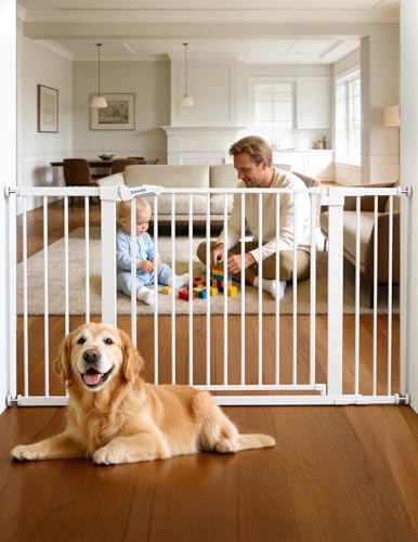 Image of Babelio 36-57 inch Extra Wide Baby Gate for Stairs No Drilling, PressGuard