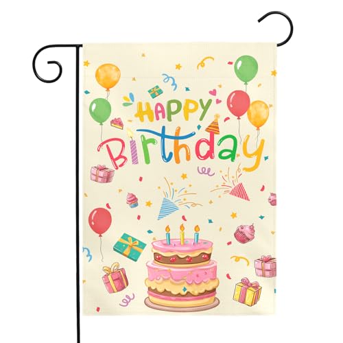 Dacawin Happy Birthday Garden Flag Colorful Birthday Party Outdoor Yard Flags Lawn Porch Decoration Kids Birthday Sign Celebration Banner Cake Balloons Gifts Party Supplies 12x18 Inch