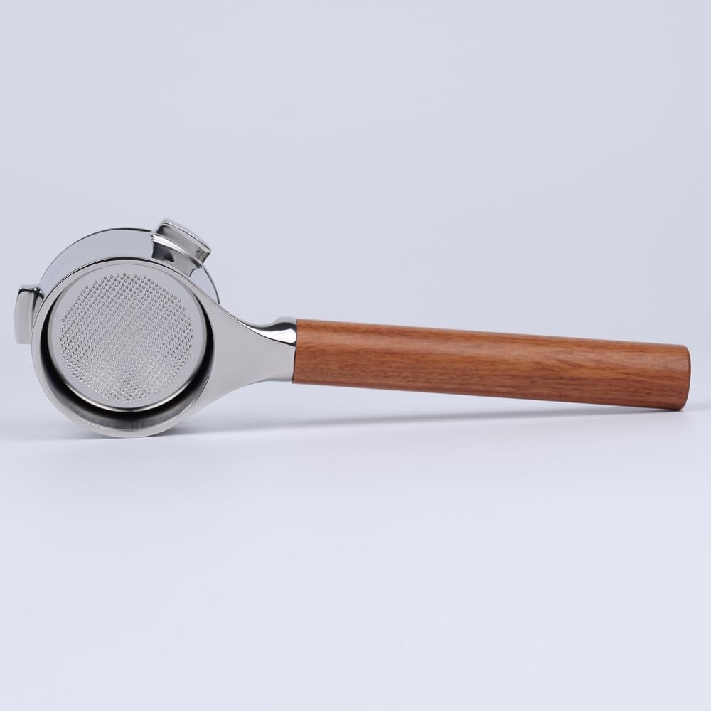 CAPFEI Portafiltro sin fondo de 54 mm plano, compatible con Sage/Breville Barista Express, Pro, Touch, and Impress | Mango de madera