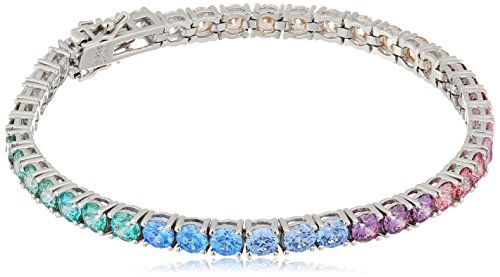 Platinum-Plated Sterling Silver Round-Cut Swarovski Zirconia Rainbow Tennis Bracelet, 7.25 