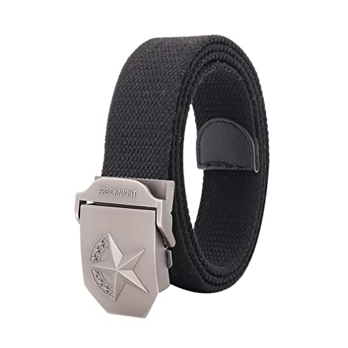DT Men's Outdoor Belt, Polyester Cotton Woven Belt with Five Pointed Star Pattern Belt Buckle, Gifts for Men or Women