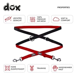 DDOXX-Airmesh-Dog-Leash-66-ft-3-way-Adjustable-Leash-Dogs-S-Red - Cucciolini Doodles DDOXX-Airmesh-Dog-Leash-66-ft-3-way-Adjustable-Leash-Dogs-S-Red