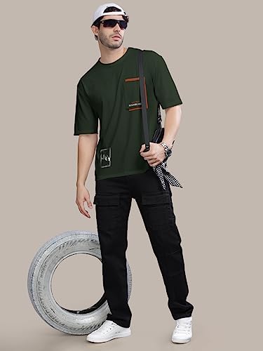 Image of BULLMER Peach Trendy Front Printed oversized Round Neck T-shirt for men