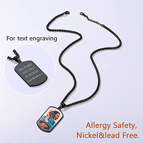 Customized Black Dog Tag Photo Necklace For Men Personalized Picture Pendant Custom Full Color Image Print Memorial Keepsakes Jewelry Loss Of Father Gift For Family Dad Couples With Spiga Chain #TOP3