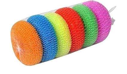 Multipurpose Round Plastic Nylon Scrubber Large Size (Set of 6)