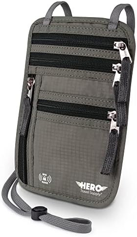 HERO Neck Wallet – RFID Blocking Passport Holder – Easy to Conceal Travel Pouch