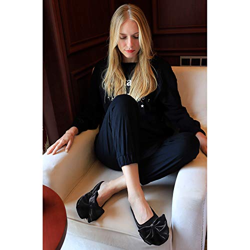 Bctex Coll Women's Fancy House Slippers With Bow, Ladies Sexy Velvet Ballerina Slipper 7-8 Black #TOP4