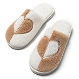 JOMIX Zapatillas de Casa Mujer Invierno con Corazón Pantuflas Peluche Pelo Sintético Suave Suela Antideslizante y Silenciosa Plantilla Acolchada Talón Abierto Idea Regalo WIS255185 Caqui 38/39