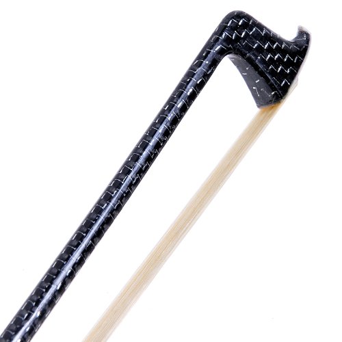 Image of Kmise Violin Bow 4 /4, Black Full Size Carbon Fiber Reticulate Bows for Fiddle with Mongolian Horse Hair OX Horn Frog Silver Wire Winding for Beginners and Advanced Players