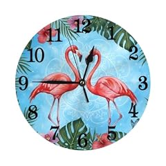 Abucaky Flamingos Wall Clock Battery Operated Silent Round Clock Palm Leaf Tropical Theme Wall Abucaky Flamingos Wall Clock Battery Operated Silent Round Clock Palm Leaf Tropical Theme Wall item