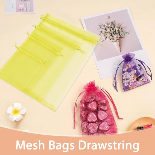 Image of Crweety 50PCS Organza Bags 4x6 Yellow Small Gift Bags Mesh Drawstring | Party Favor Goodie Bag Bulk, Jewelry Sachet Candy Treat Soap Makeup Pouches, Wrap for Wedding Baby Shower Birthday Halloween