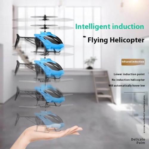 Image of RC Helicopter with Hand Gravity Sensor for Kids Flying Remote Control Toy, Chargeable LED Light & Smart Safety Sensor, Indoor Outdoor Play, for Boys & Girls - Pack of 1 ((Blue)