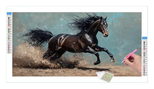 Point de croix cristal painting chevaux 60x30cm pour décoration murale