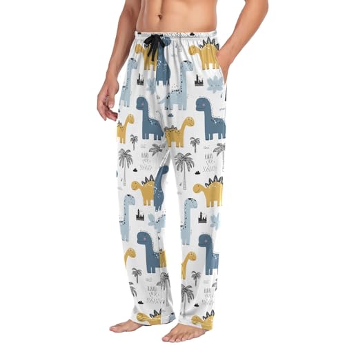 Men’s Dino Scandinavian Style Pajama Pants with Pockets, Comfortable Lounge Sleep Bottoms#5234