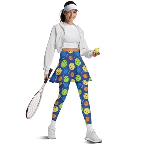 Womens Tennis Skirted Leggings Pleated Golf Skorts High Waisted Workout Yoga Leggings with Skirt Pickleball Outfits4