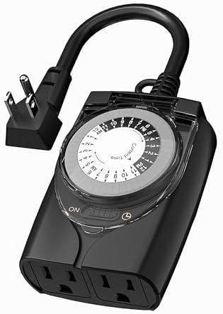 HBN Outlet Timer, 24 Hour Mechanical Outdoor Timer for Lights, Plug in Timer Waterproof, 2 Grounded Timer Outlets for String Lights and Holiday Decorations, 15A 1/2HP
