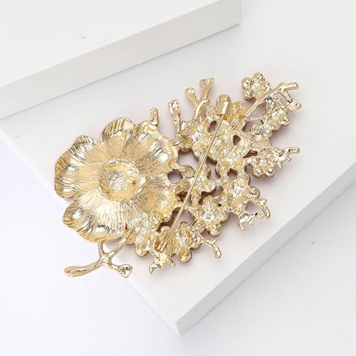 Image of Rhinestone Flower Brooches for Women Enamel Floral Brooch Lapel Pins for Mom Wife Elegant Dress Accessories Mother's Day Jewelry Gifts