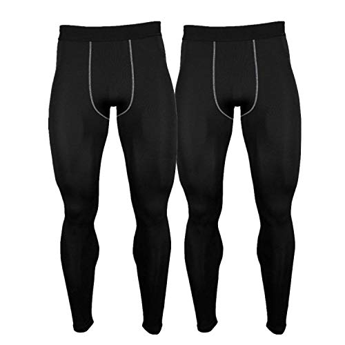 Junyue 2 Packs Mens Compression Pants Soft Base Layers Legging Sports Workout Running Tights Lightweight Long Johns for Cold Weather, Ck01-2black, X-Large