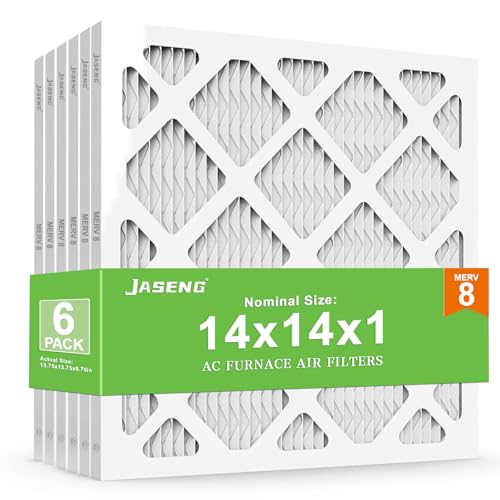 JASENG14x14x1 Air Filters, MERV 8 Pleated HVAC Furnace Filters (6-Pack) - Dust Defense, MPR 600 - exact dimensions: 13.75"x13.75"x0.75" - Replacement for AC, Heater, and Ventilation Systems