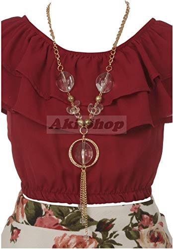 Image of Cold Shoulder Crop Top Ruffle Layered Top Flower Girl Skirt Sets for Girl