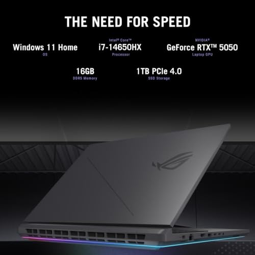 Image of ASUS ROG Strix G16 Gaming Laptop, 16 inch FHD+ 165Hz /3ms Display, NVIDIA GeForce RTX 5050 GPU, Intel Core i7-14650HX, 64GB DDR5, 4TB SSD, Wi-Fi7, ROG Intelligent Cooling, RGB Backlit KB, Windows 11 Pro
