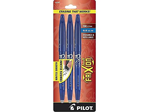 Image of Pilot FriXion Ball Erasable Gel Pens, Fine Point, 3-Pack, Blue Ink (31567)