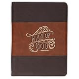 Christian Art Gifts Premium Vegan Leather Zippered Inspirational Scripture Portfolio for Men: Man of God Encouraging Bible Verse Padfolio Notepad Folder, Pen/Highlighter Combo, Card Slots, Brown/Gold