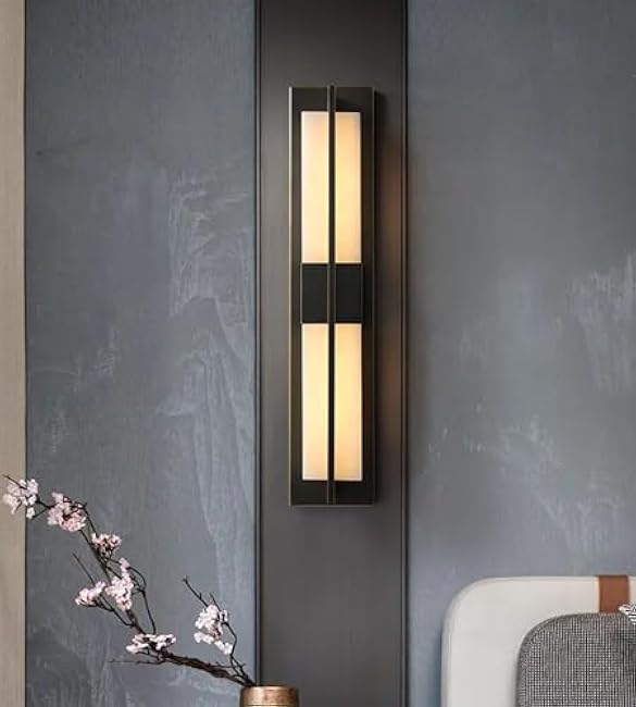 LED Outdoor Wall Lights Fixture Lamps. Modern Elegant Acrylic lampshade with Marble Texture, Aluminum Body. Exterior Black Sconce Wall Lantern IP65 Waterproof Anti Rust. (Modern LED Black 18''H, 9W)