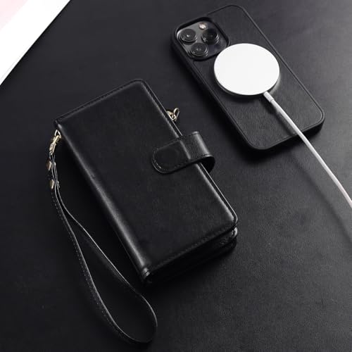 Harryshell 2 in 1 for iPhone 14 Pro Max Wallet Case Magnetic Compatible with Magsafe RFID Blocking Card Holder Detachable Phone Cover Zipper Purse Kickstand Wrist Strap for Men Women 6.7" 2022 Black - image 9