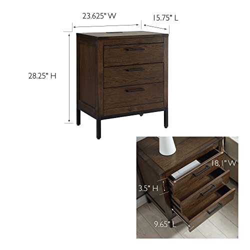 Image of Leick Home Tableau Nightstand Side Table with Drawer and Lower Cabinet Rustic Modern - USB-C Fast Charging Station - Durable Solid Wood - Living Room, Bedroom, Office, Distressed Riverstone, 9076