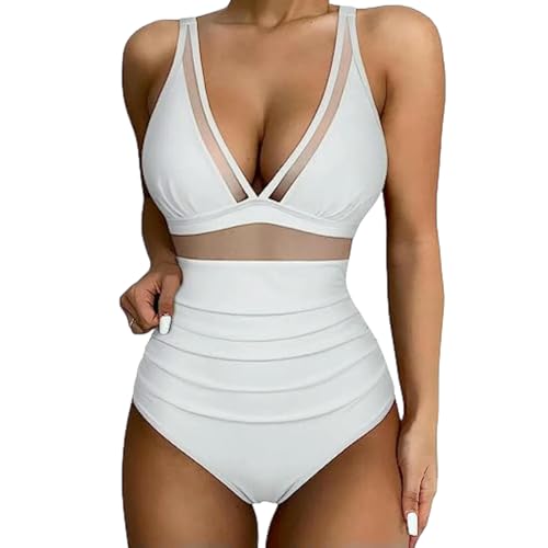 Gyios Maillot de Bain Une Pièce Brillant pour Femme – Sexy Monokini Trikini Piscine Et Vacances D'été S-XL-Rose-l