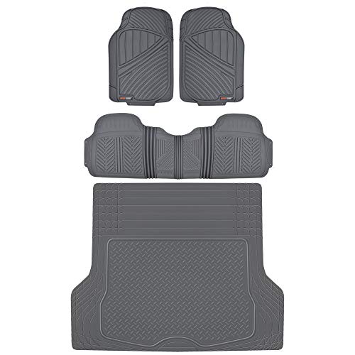 Image of Motor Trend FlexTough Baseline Rubber Car Floor Mats with Trunk Mat Cargo Liner, Front & Rear Combo Set fits Most Car SUV Van Coupe Sedan, Heavy Duty All Weather Trim to Fit