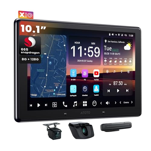 ATOTOZONE X10 7' QLED Android Head Unit, Speak to ChatGPT 4o, 8G+128G, Audio Car Stereo, Wireless Carplay & Android Auto, 4G LTE, Dual Phone Connection & Bluetooth, 36B-EQ, HDMI Input, with Dash Cam