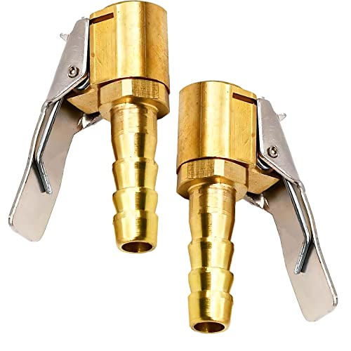 Skyzone Tire Air Chuck with Clip Adapter,2 pcs Brass Tyre Valve Clips Tyre Inflator Air Compressor,Car Air Pump Threaded Nozzle Adapter,Open End Car Truck Tyre Inflator Connector for Wheels